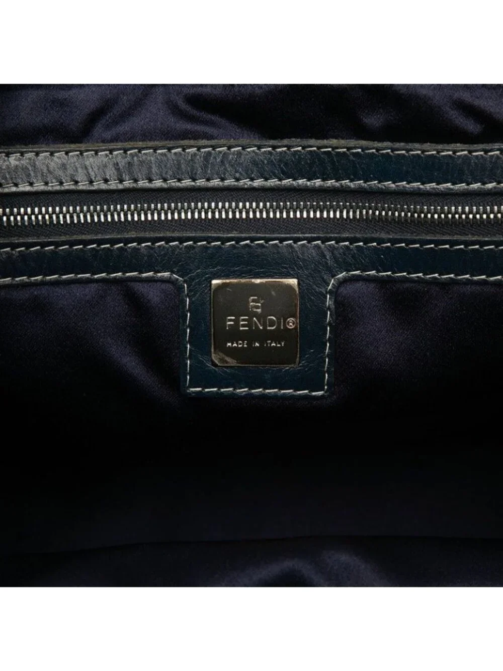 Fendi Zucchino Handbag Navy Beige Canvas Leather